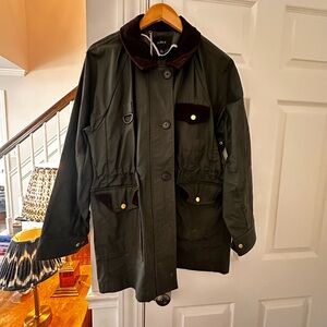 J. Crew Coated barn Olive Jacket with Dark Brown corduroy collar Detail
